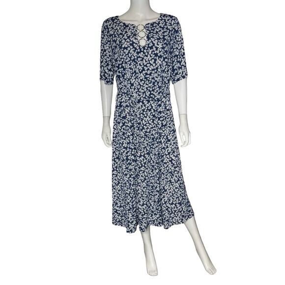 MSK Plus Size Printed Ring Short-Sleeve Midi Dress Navy White Women’s Sz 1X - Picture 3 of 11